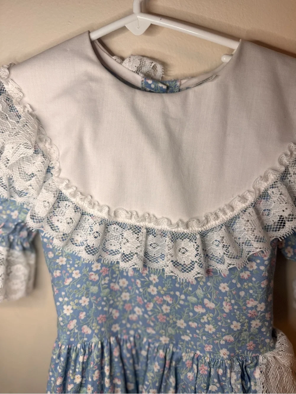 Vintage Blue Floral Lace-Trim Girls' Dress